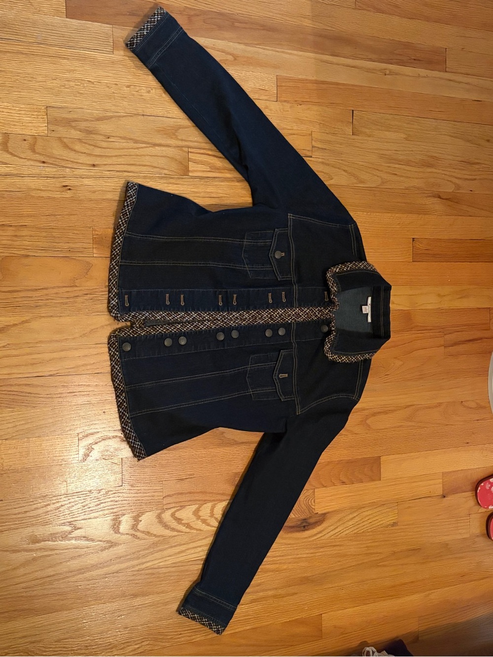 Women’s Navy Denim Jacket with Tweed Trim - JM Collection